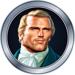 Latterday Chad's illustrated brand avatar: a historical-style character in a white cravat and teal coat, in a silver ring